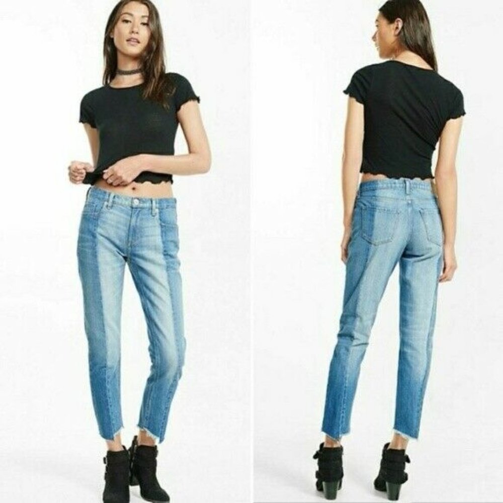 Express Women's Skinny Two Tone Raw Hem Denim Jeans Size 0R 0